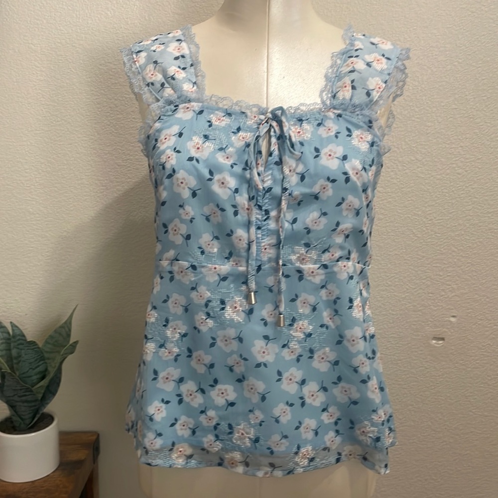 Fate Floral Blue Lace Tank